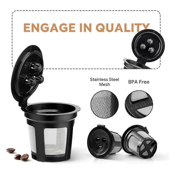 Pakke med 4 K-kopper Gjenbrukbare Kaffeputer for Dobbel Brygge Kaffemaskin Permanente K-kopper Filtre Kaffe Ac