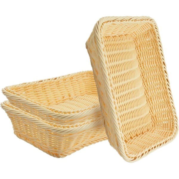Vävda korgar, set om 3 polykorgar för brödförvaring i polykorgar för mat, frukt, grönsaker, servering, restaurang, hemmakök Cream
