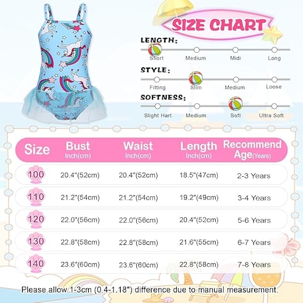 Jente Unicorn Badedrakt Badedrakt Barn Tutu Skjørt Endelt Badetøy Leotard Sommerferie Strandklær Blue 120cm