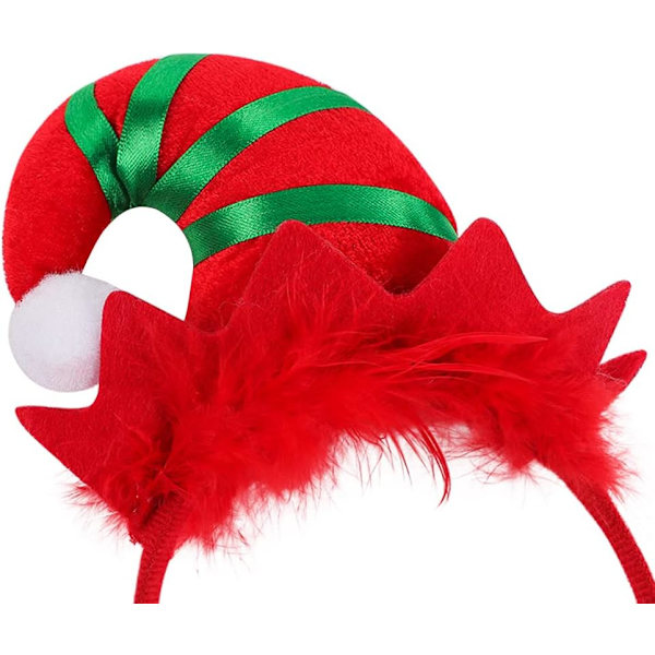 2 stk. Julemandens Elf Hat Hårbånd med Fjerbue Kælen Hårbånd Julekostume Fest Hat Hovedbeklædning Red