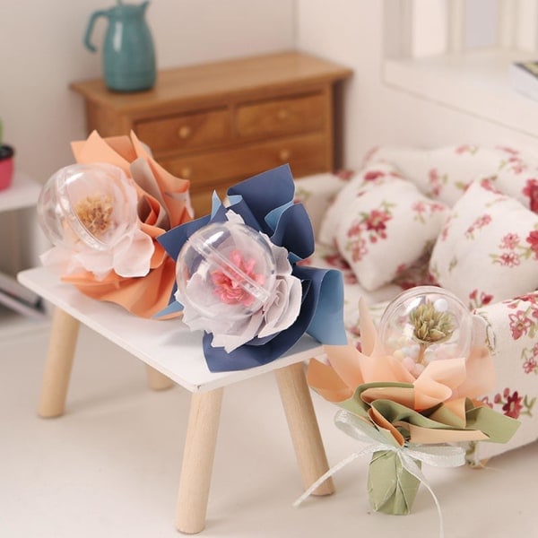 Tørkede blomster simulert bærbar plast mini tørkede blomster bukett baller DIY leker Pink B