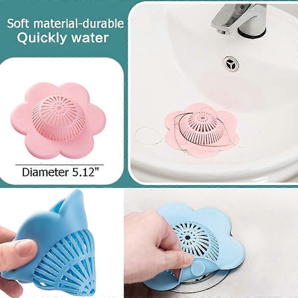 Hårskydd i silikon, duschavloppsfilter, badkar och duschavloppsfilter med sugkoppar, passar badrum, badkar och kök, 4-pack