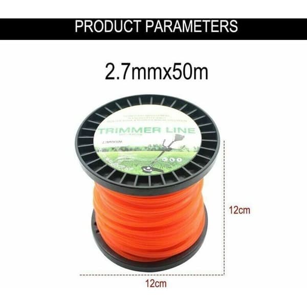 Universal 2,7 mm diameter og 50 m lang udskiftningssnor til trimmere - passer til de fleste trimmerhoveder