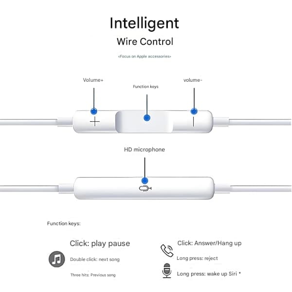 Lightning-kompatible hodetelefoner for iPhone med volumkontroll og mikrofon Hvit