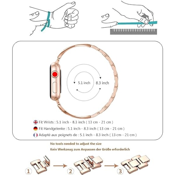 Smykkeklokkearmbånd for iWatch Strap Series Kvinner Krystalldiamant Armbånd Rustfritt Stål Bånd Rose gold 42/44/45mm