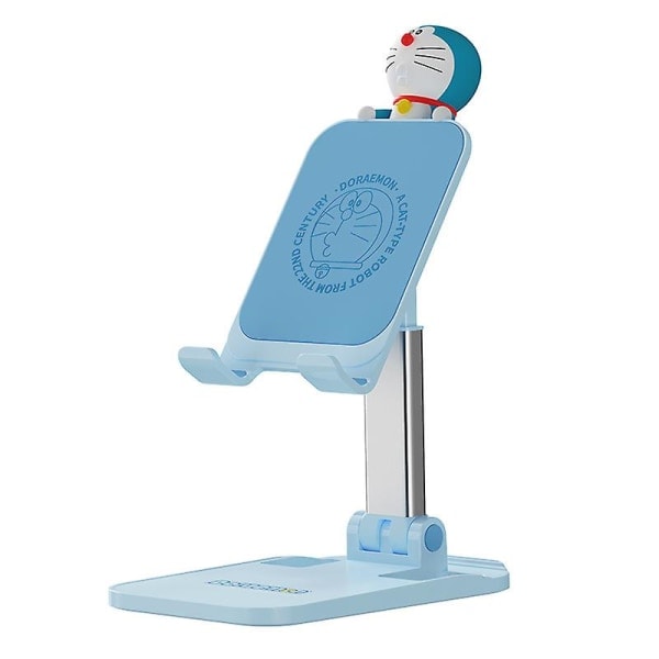 En drømmehjemmekontor skrivebord aluminiumslegering live mobiltelefonholder, multifunksjonell sammenleggbar mobiltelefon lat holder Blue NO With 3D doll