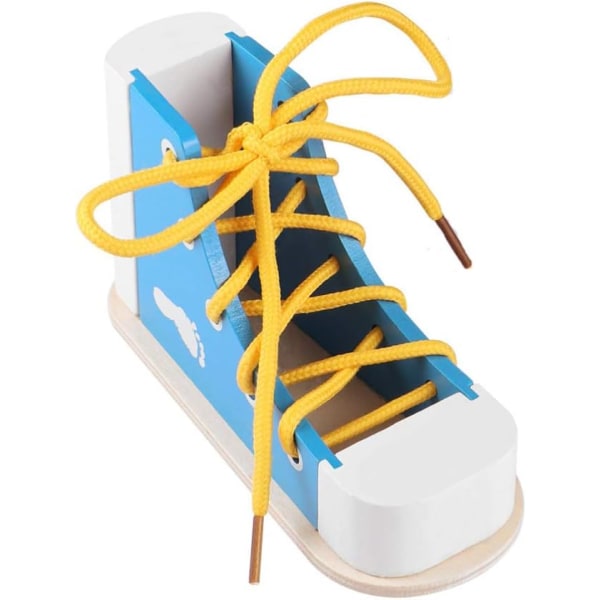 1 bit träsnörningssko leksak, skosnören trådning Lärande leksak Skobindning Set Lära sig knyta skor för barn (blå)