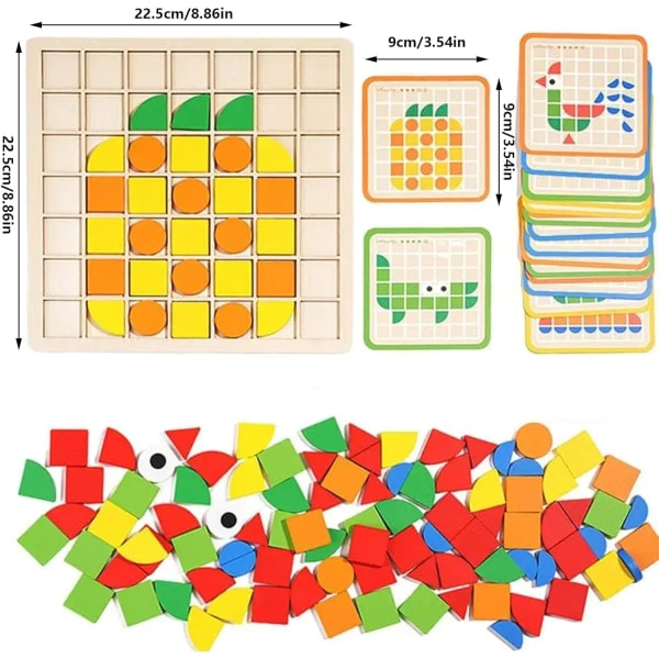 120-delars Kreativ Mosaikpussel, Träbyggset, Formmatchningsspel, Träpusselbitar, Tangrampussel för Barn