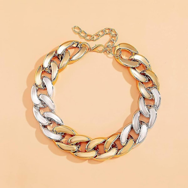 Punk Cuban Link Kæde Choker Halskæde Guld Letvægts Chunky Oval Kædeled Halskæde Statement Hip Hop Smykker igX LTE Mixed color stitching