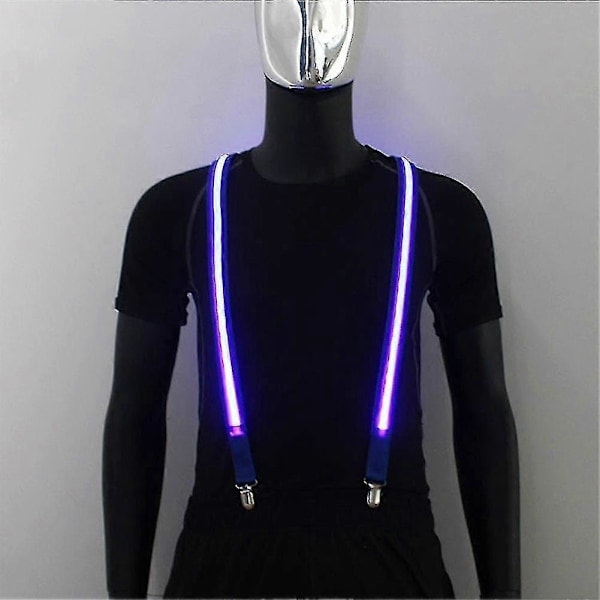 LED Bukseseler og Sløyfe for Menn - Perfekt for Musikkfestivaler og Kostymefester Suspenders- Blue