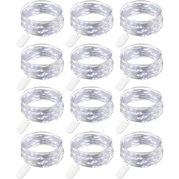 12 st ljusslingor, 20 LED-lampor koppartrådslampor batteridrivna, 2 m mikrolampor, födelsedag inomhus utomhus dekoration camping, kall vit