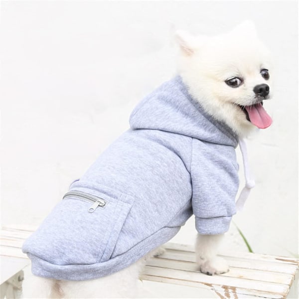 Ny hundkappa med dragkedja, huva och dragsko, plus size husdjurskläder, vindtät jacka, varm valpväst Grey L