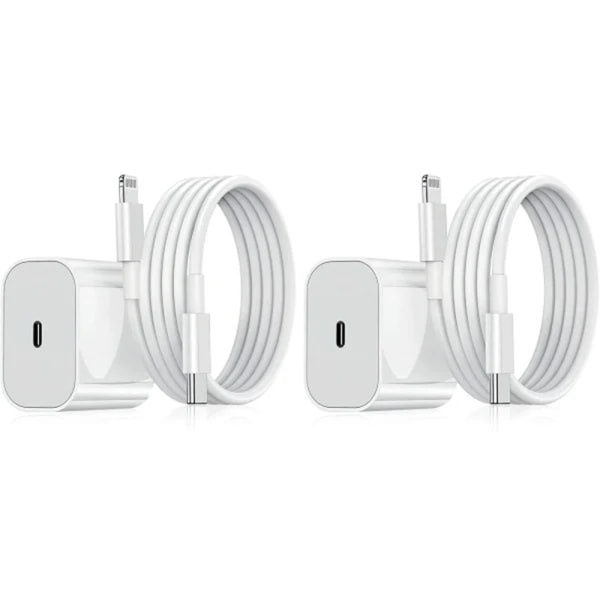 Nopea laturi 20W iPhonelle 2 metrin datakaapeli + latauspää Valkoinen 20W - 2 kpl kaksi osainen setti