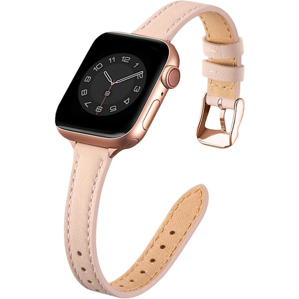 Läderarmband Kompatibelt med Apple Watch-armband Äkta Smalt och tunt läderersättningsband, armband för iwatch Serie Kvinnor Män Pink sand&Rosegold 42/44/45/49mm
