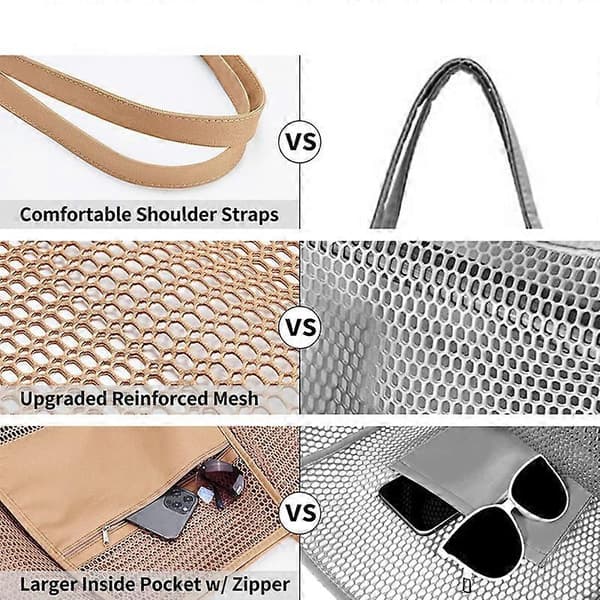Mesh Strandtasker til Kvinder, Store Strandtasker Egnet til Strand Svømmebassiner Rejse Strand Essentials COFFEE