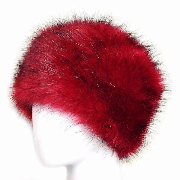 Dame Fluffy Faux Fur Russisk Hat Lady Tyk Fluffy Ski Caps Vinter Varme Huer Wine Red