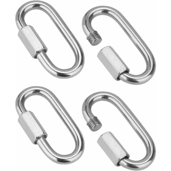 4 stk. Robust Karabiner i Rustfrit Stål, D-formet Karabiner, M8 304 Skruelås Hurtigkobling Nøglering Spænde til Hjem, Klatring