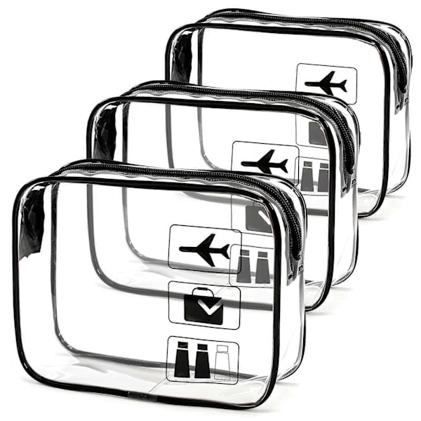 3-Pakning Toalettmapper, Transparent, 1 Liter Pose Fly Carry-On, PVC Kosmetikkveske, Reiseveske Godkjent for Flyplass