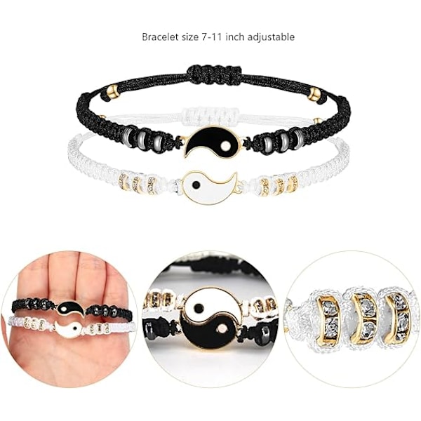 2 stk Yin Yang Armbånd Justerbart Snøre Armbånd Bestevenn Armbånd Par Armbånd (Gull)