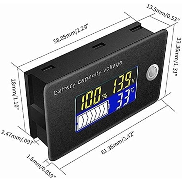 12V Batterikapacitetsindikator LCD-skärm Voltmeter Temperaturtestare för Li-ion Lifepo4 Blysyra