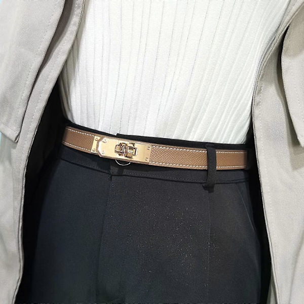 Smal Läderbälte för Kvinnor, Enfärgat Legeringslås, Justerbart Midjeband, Tunt Midjebälte För Klänning Jeans Kappa Ty Khaki