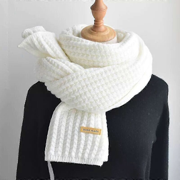 Dam Vinterhalsduk Filt Sjal Stola Varm Mjuk Ullstickning för Värme Solid color band-white
