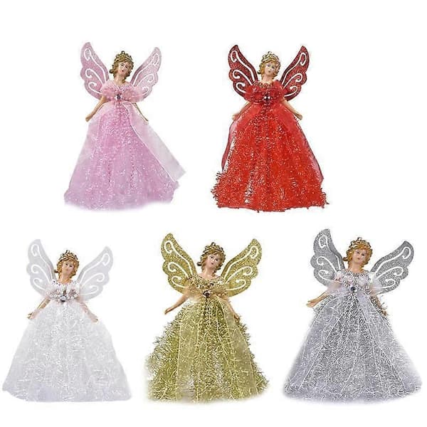 Mini engel prinsesse jenter juletre anheng med sølvvinger til julepynt trepynt til hjemmet Red
