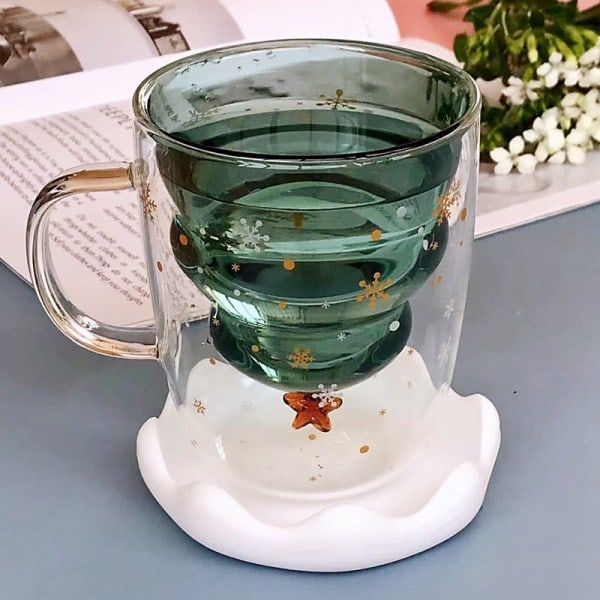 Dubbelväggig Kaffekopp Julgran Glaskopp Isolerat Glas M