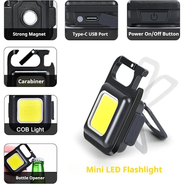 Mini LED Työvalo, 4 kpl 800 Lumenin Tarkastusvalot Ladattava Mini Avaimenperä Työpajan Lamppu Magneetilla ja Koukulla, COB 4 Tilaa Taskulamppuja