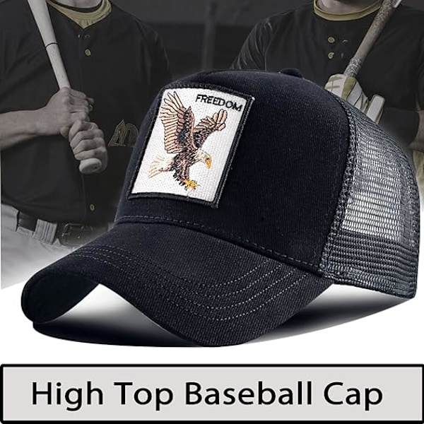 Baseballkeps för Män Kvinnor, 5-Panel Justerbar nTrucker Keps Mesh Rygg Sport Casual Keps Sommar Solhatt för Unisex (Vargen) Eagle Black