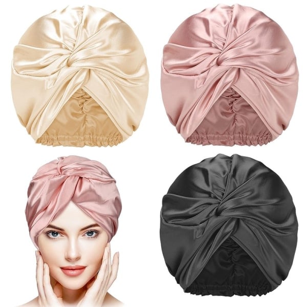 3-pack Silkeshårinpackning för Sovande Kvinnor Bonnet Elastisk Hårvårds Mössa för Naturligt Lockigt Hår Set1