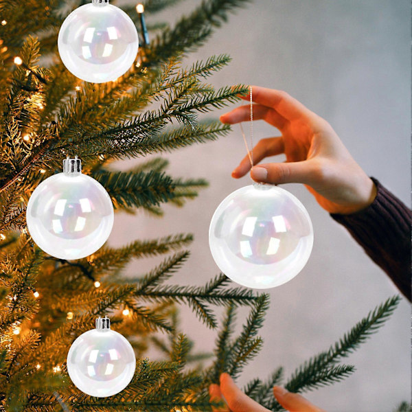 18 st Iridescent Julkulor DIY Hantverk Halloween Kittel Gryta Bubbla Plastkula Ornament för Julgran Födelsedag Bröllopsdekor Qinghai White