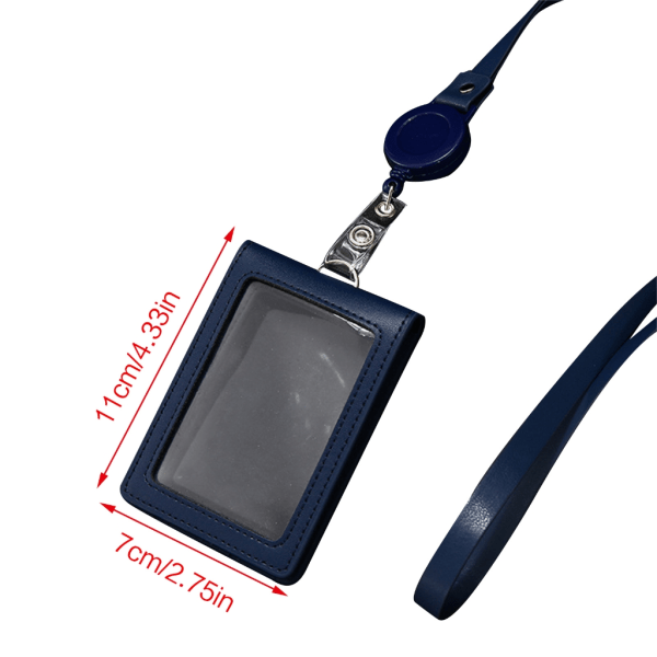 Korthållare i läder med transparent fönster, kortskydd, badgehållare med dragsko Black lychee