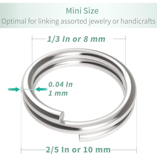 400-pak nøkkelringringer 10 mm mini split hoppring med dobbel spenne