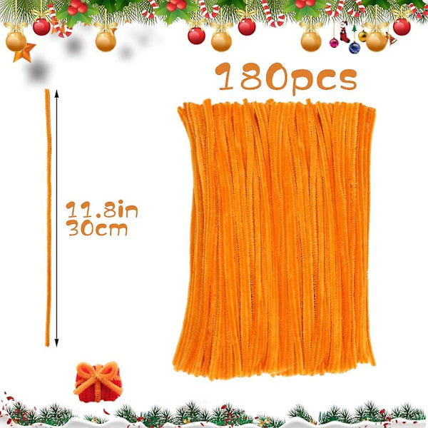 180 stk Chenille Pipe Cleaners, Oransje Pipe Cleaners, Julepipe Cleaners Chenille Stangler for DIY Kunst, Håndverk og Dekorasjoner (go