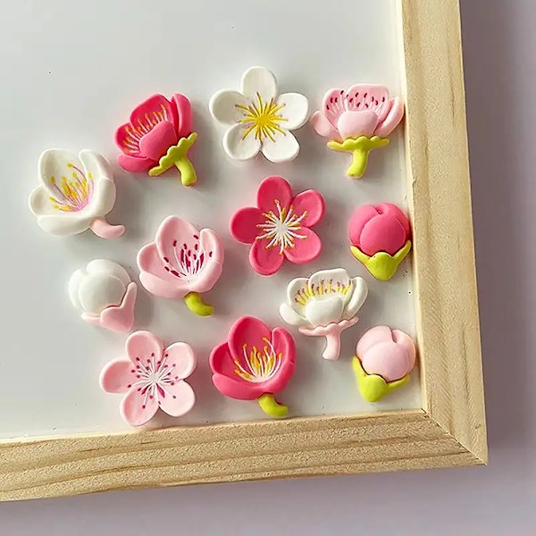 12 stk. Køleskabsmagneter Pink Blomst Resin Dekorativ Whiteboard Magnet