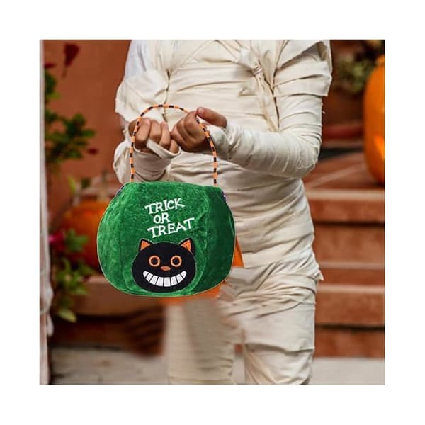 1 Halloween katte-mønster slikpose til børn, grøn, perfekt til Halloween.