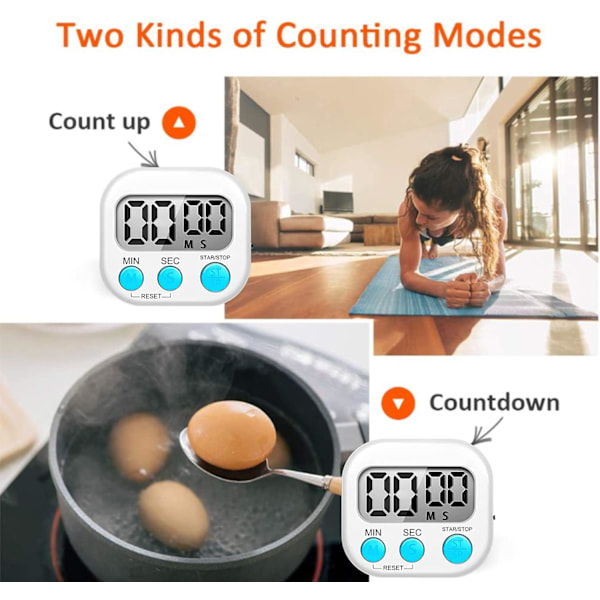 Kök Timer Magnetisk, Digital Timer med Hög Alarm för Barn, Tid Timer med Stativ för Studie, Arbete, Träning, Matlagning White