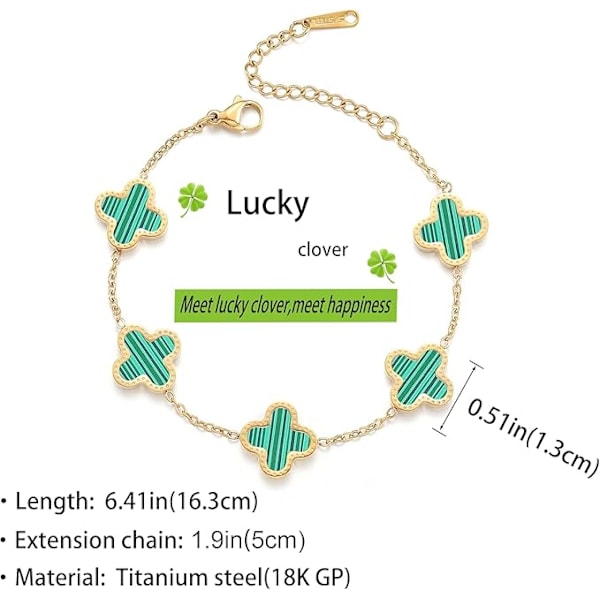 1 kpl Naisten Rannekorut 18K Kultapinnoitettu Apilanlehti Ystävyysrannekkeet Onnen Neljänlehti Säädettävät Rannekorut Green