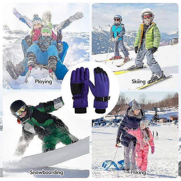 Vinterhandskar för barn, snö- och skidhandskar, ungdomshandskar för kallt väder för skidåkning Purple