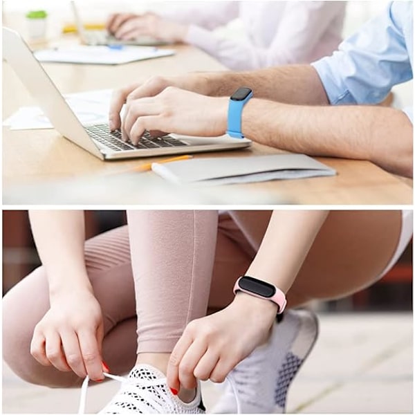 Rannekkeen Vaihto Xiaomi Mi Band 5 ja Mi Band 6:lle Yhteensopiva Silikoninen/Neulotu/Ruostumattomasta Teräksestä Valmistettu Vaihtokellohihna Säädettävä Urheiluhihna pink+Yellow+Blue 5,6