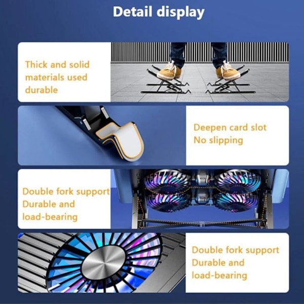 Laptop-kylskena, hopfällbart tyst laptopstativ, bärbar ljudlös laptop-kylare med USB-laddningsplatser, kylfläkt för surfplattor och bärbara datorer No fans
