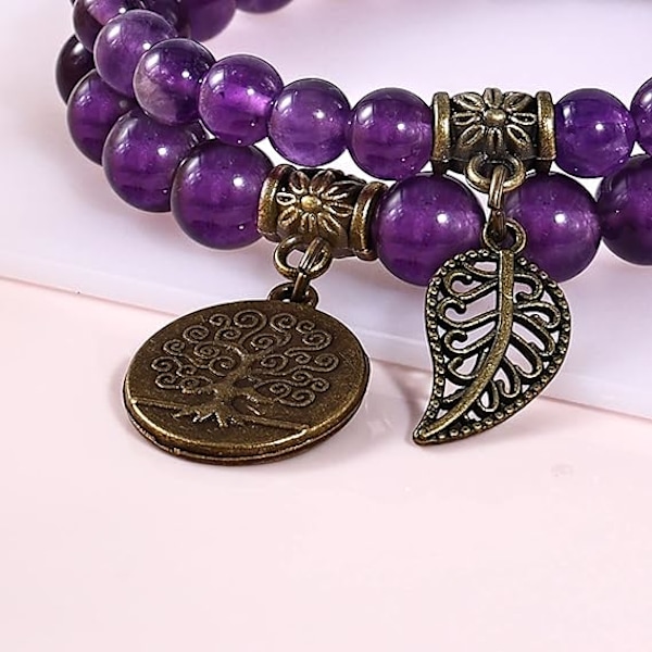 Chakraarmband för kvinnor - Kristallarmband Kvinnor Naturliga ädelstenar Yoga Reiki Armring - En uppsättning dubbla armband E