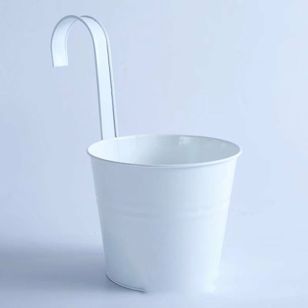 2pcs Large Metal Flower Pot with Drainage Hole, Detachable Hook White