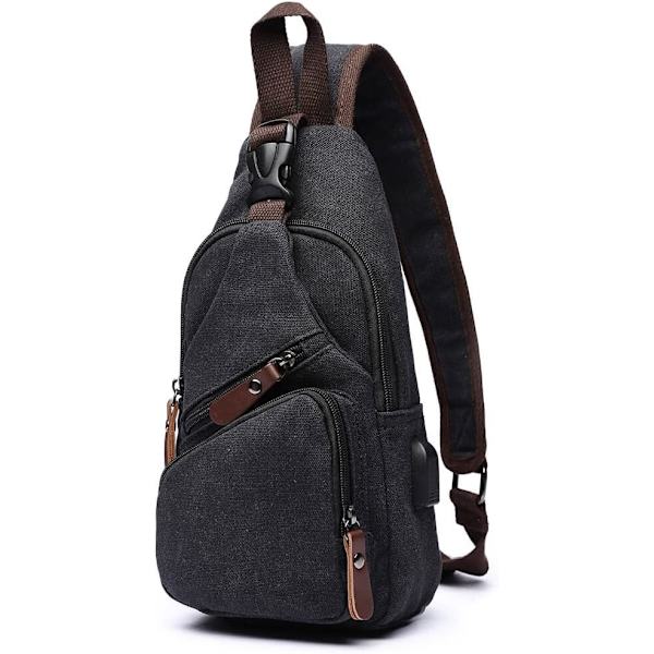 Canvas Sling Bag Crossbody Ryggsäck Axelväska Casual Ryggsäck för Män Kvinnor Utomhus Cykling Vandring Resa Fiske Shopping Trekking Black