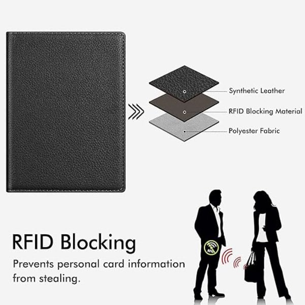 Läderreseplånbok Passfodral Cover Blocking，Läderkortfodral, Resedokument Organizer Case Black