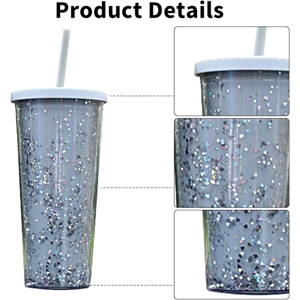 710ml Kalla Koppar med Lock & Sugrör, Återanvändbar Tumlare med Sugrör & Lock Smoothie Milkshake Kopp Dubbelväggig Kall Kopp