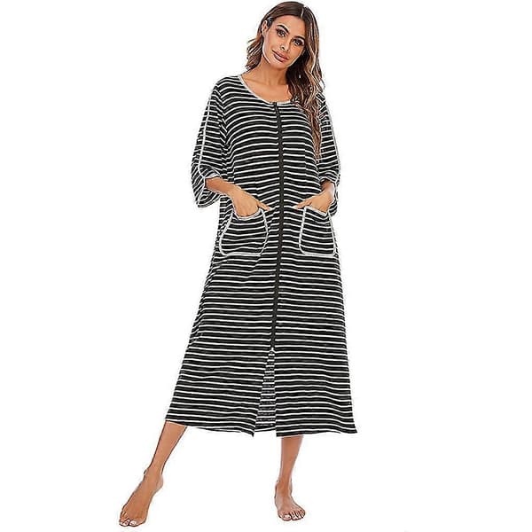 Polyester Dame Natkjole Udskiftningslynlås Efterår Vinter Hjemmekåbe -Sy Black XL