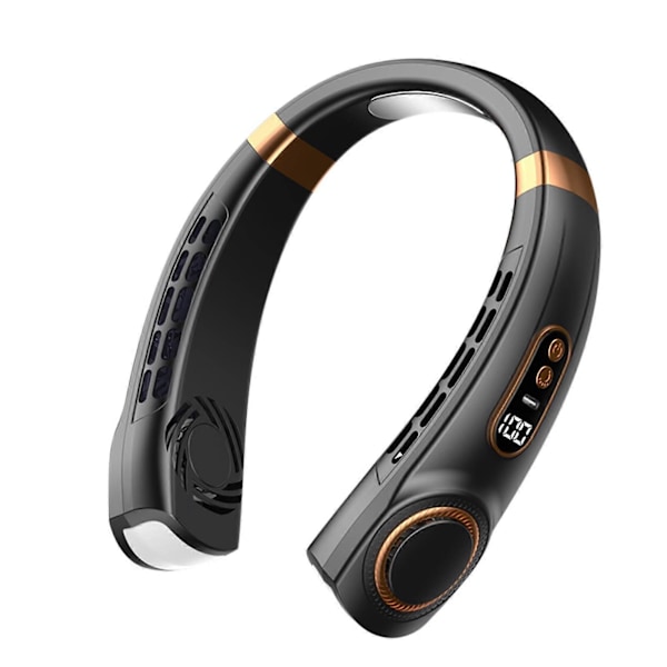 2024 Ny Portabel Halsfläkt USB Utomhus Tyst Sport Uppladdningsbar Hög Vindkraft Bladlös Liten Fläkt SZS0867 Black