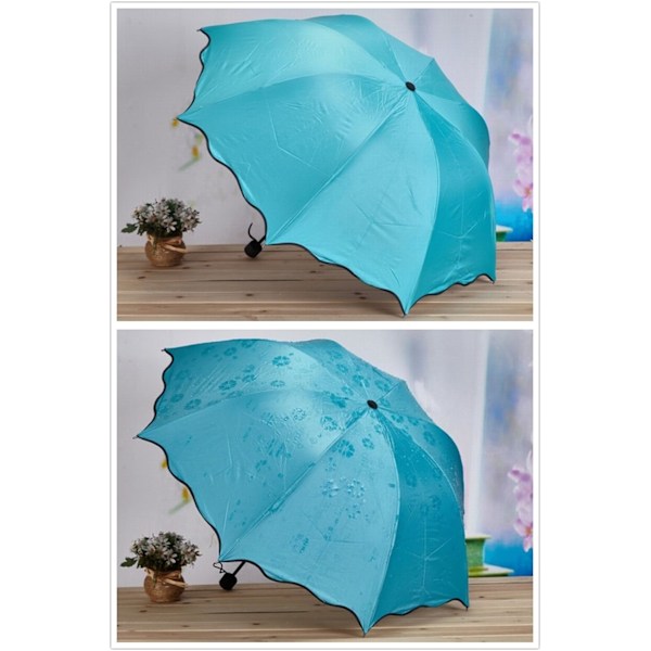 Dames Parasol UV Solskærm Solskærm til Kvinder Sommer Solbeskyttelse 8 Ribber Letvægts UV-Tæt Parasol B-Sky blue